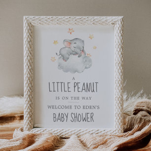 Póster Bienvenida Baby Shower al elefante Chica Little Pe