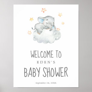 Póster Bienvenida Baby Shower al pequeño elefante