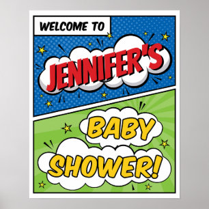 Póster Bienvenida Baby Shower al Superhéroe de historieta