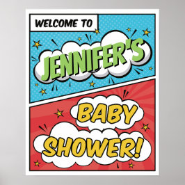 Póster Bienvenida Baby Shower al Superhéroe de historieta