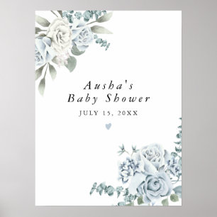 Póster Bienvenida Baby Shower AUSHA Dusty Blue Floral Boy