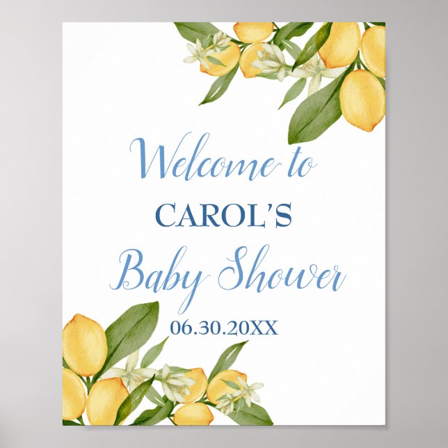 Póster Bienvenida Baby Shower azul para bebé Positano Lem (Frente)