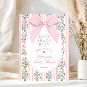 Póster Bienvenida Baby Shower Bebé Coquette Bow