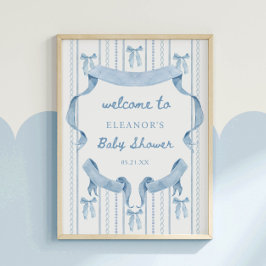 Póster Bienvenida Baby Shower Blue Bow Boy