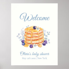 Póster Bienvenida Baby Shower Blue Floral Blueberry Panca