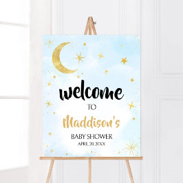 Póster Bienvenida Baby Shower Blue Gold Over The Moon