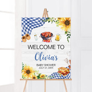 Póster Bienvenida Baby Shower Blue Sunflower BBBQ