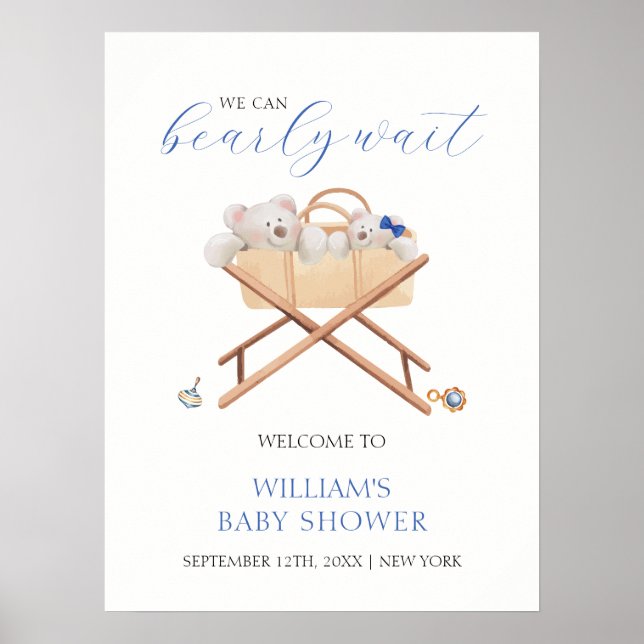 Póster Bienvenida Baby Shower Boho Bassinet Toy Boy (Frente)