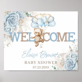 Póster Bienvenida Baby Shower Boho Blue Floral Pampas Bea