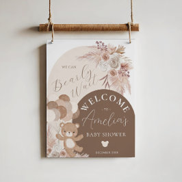Póster Bienvenida Baby Shower Boho Teddy Bear Bearly Wait