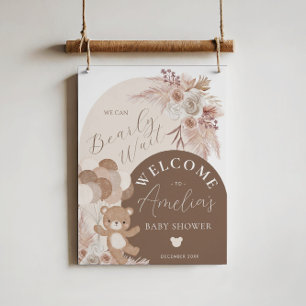 Póster Bienvenida Baby Shower Boho Teddy Bear Bearly Wait