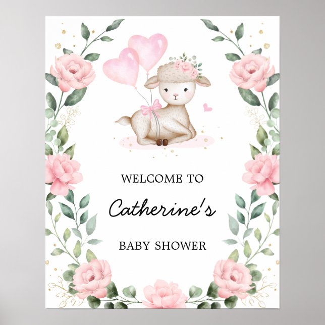 Póster Bienvenida Baby Shower Chica de Pascua de Cordero  (Frente)