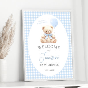 Póster Bienvenida Baby Shower con globo Blue Teddy Bear B