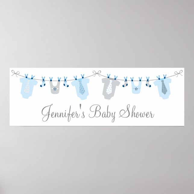 Póster Bienvenida Baby Shower de Baby Boy Clothesline (Frente)