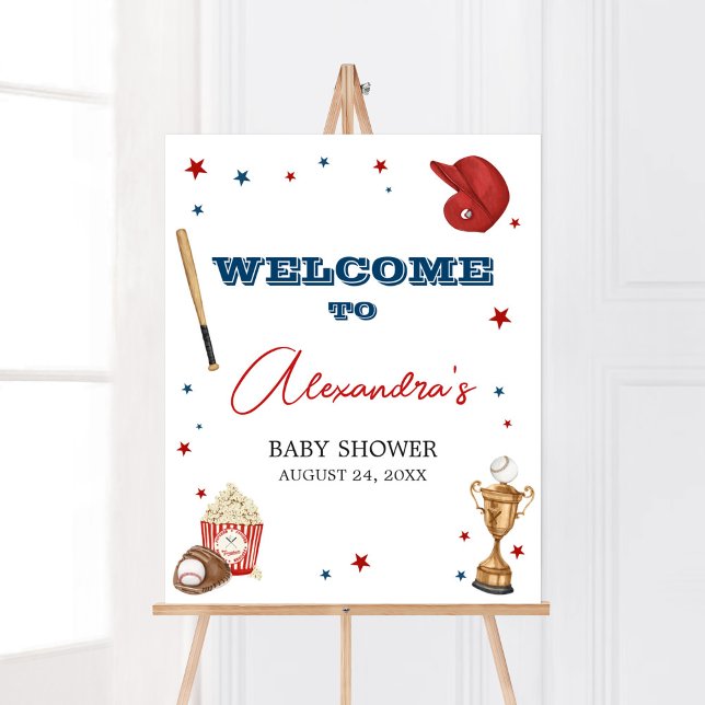 Póster Bienvenida Baby Shower de béisbol (Oh Boy Little Slugger Baby Shower Welcome Sign)