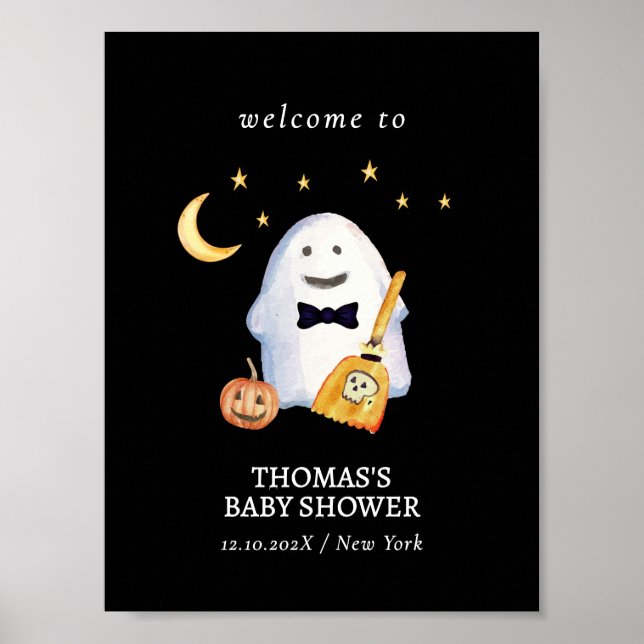 Póster Bienvenida Baby Shower de Black Little Boo Witch G (Frente)