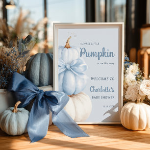 Póster Bienvenida Baby Shower de Blue Bow Little Pumpkin
