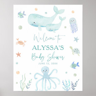 Póster Bienvenida Baby Shower de Blue Boy Under Sea