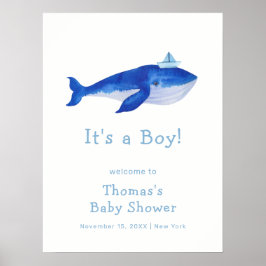 Póster Bienvenida Baby Shower De Blue Boy Under Sea Whale