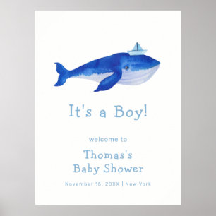 Póster Bienvenida Baby Shower De Blue Boy Under Sea Whale
