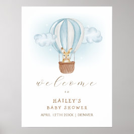 Póster Bienvenida Baby Shower de Blue Bunny Air Balloon