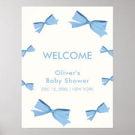 Póster Bienvenida Baby Shower de Blue Little Bow Frame Bo
