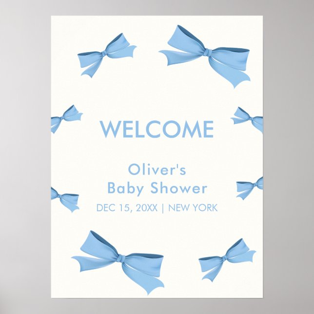 Póster Bienvenida Baby Shower de Blue Little Bow Frame Bo (Frente)