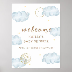 Póster Bienvenida Baby Shower de Blue Moon Star Cloud Boy