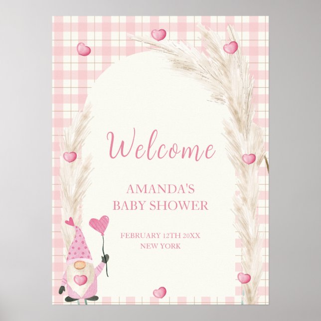 Póster Bienvenida Baby Shower de Boho Arch Gingham (Frente)