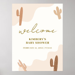 Póster Bienvenida Baby Shower de Boho Cactus neutral de g