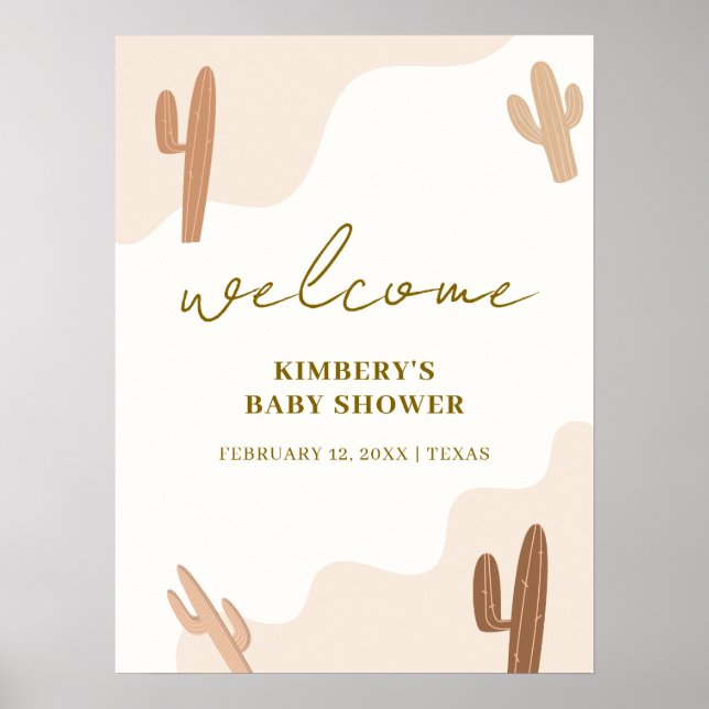 Póster Bienvenida Baby Shower de Boho Cactus neutral de g (Frente)