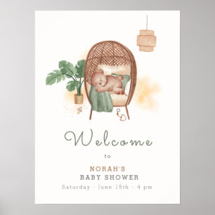 Póster Bienvenida Baby Shower de Boho Cosy Teddy Bear