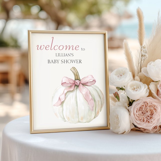 Póster Bienvenida Baby Shower de Bow Rosa Pequeño Blanco (Subido por el creador)