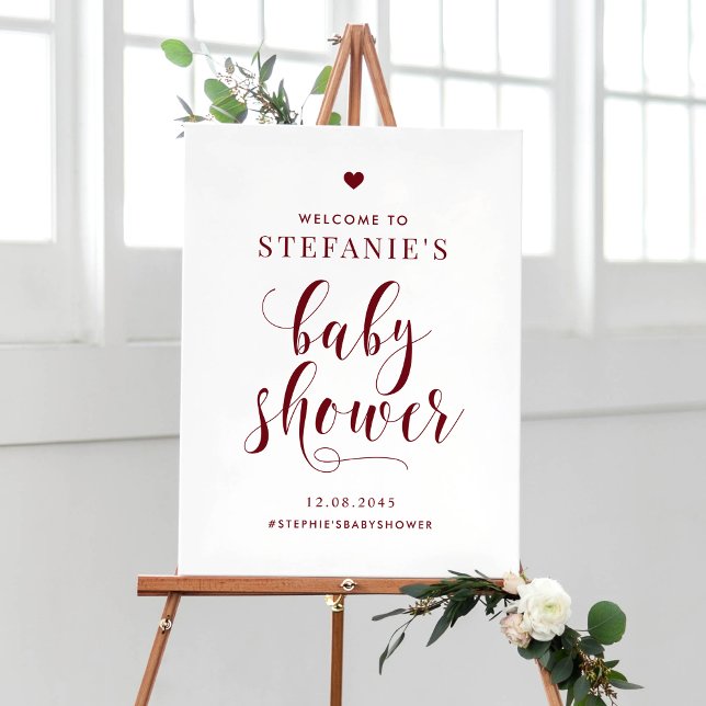 Póster Bienvenida Baby Shower de Burgundy Bold Calligraph (Subido por el creador)