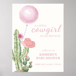 Póster Bienvenida Baby Shower de Cactus Balloon Cowgirl