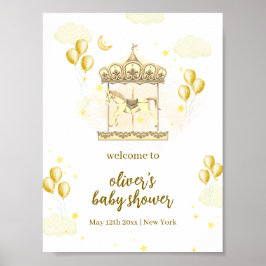 Póster Bienvenida Baby Shower de Carrusel Mágico Gold Ele