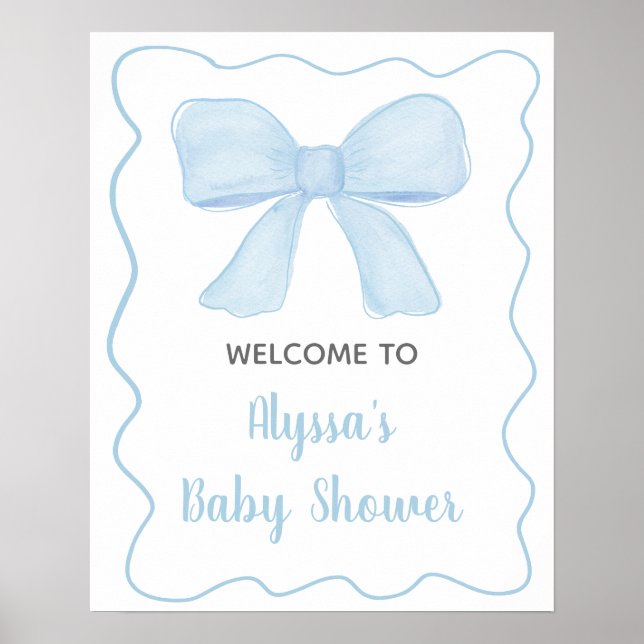Póster Bienvenida Baby Shower de Coquette Blue Boy Bow (Frente)