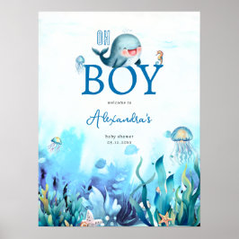 Póster Bienvenida Baby Shower de Cute Whale Under Sea Boy