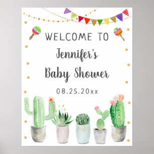 Póster Bienvenida Baby Shower de Gold Fiesta Cactus
