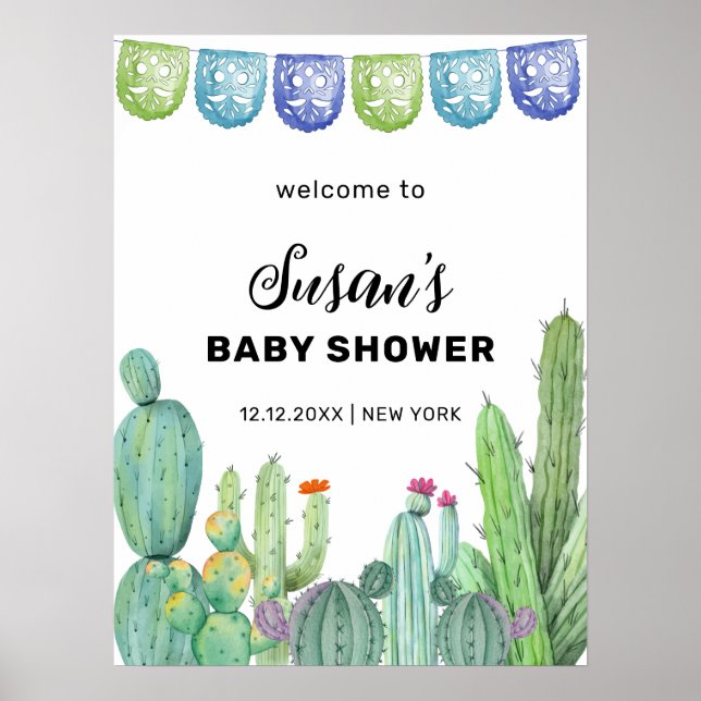 Póster Bienvenida Baby Shower de Greenery Taco Fiesta Cac (Frente)