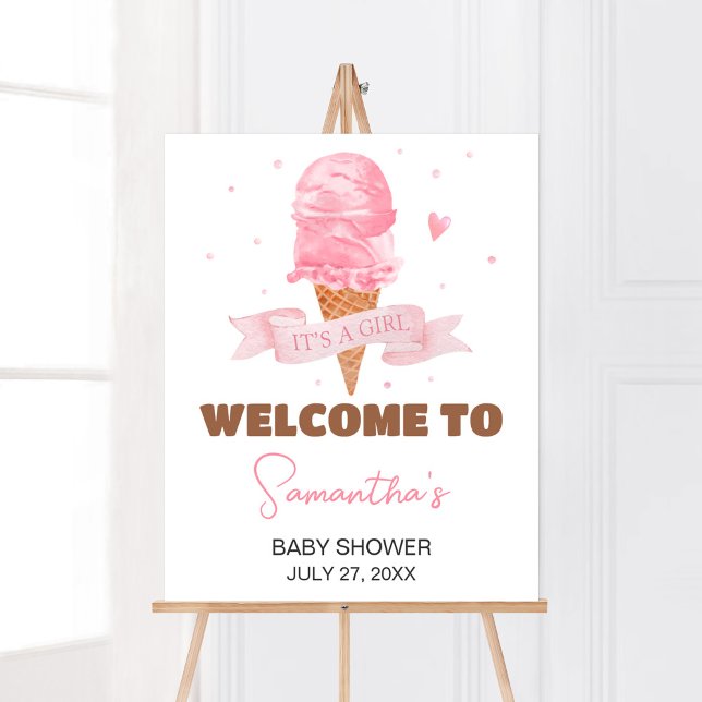 Póster Bienvenida Baby Shower de Ice Cream (Here's the Scoop Baby Shower Welcome Sign)