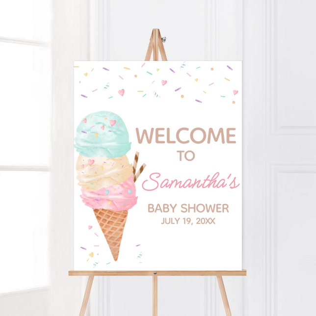 Póster Bienvenida Baby Shower de Ice Cream (Ice Cream Sprinkled with Love Baby Shower Welcome Sign)