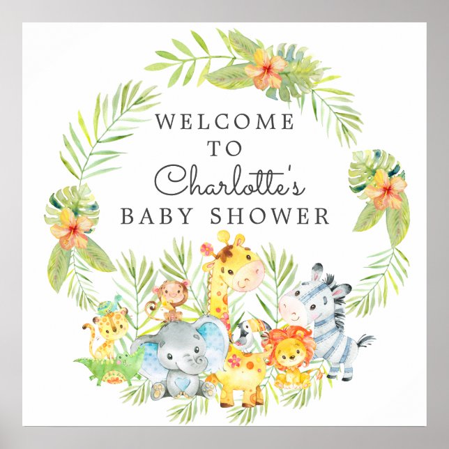 Póster Bienvenida Baby Shower de Jungle Animals (Frente)