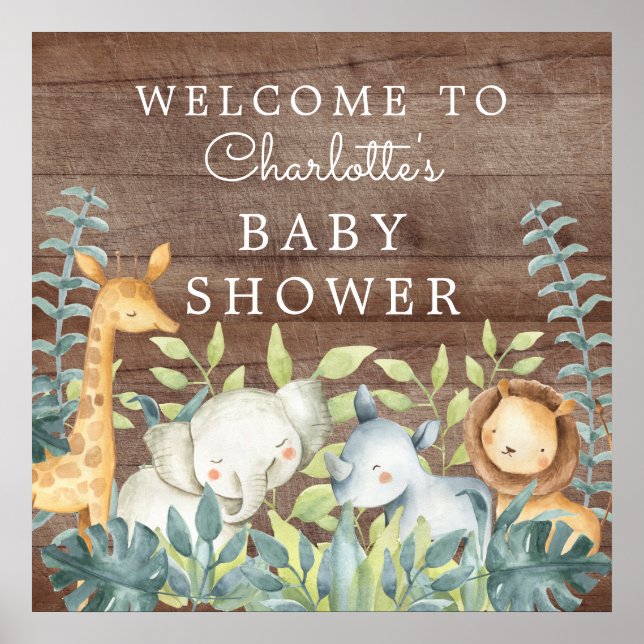 Póster Bienvenida Baby Shower de Jungle Animals (Frente)