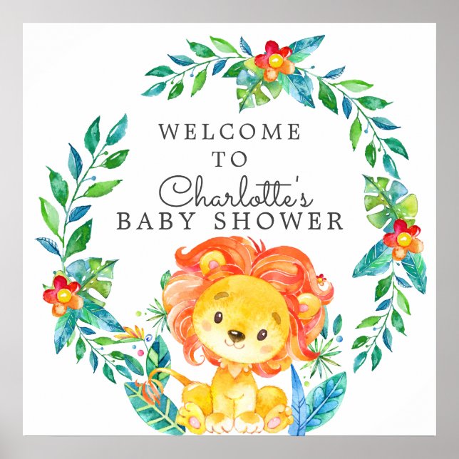 Póster Bienvenida Baby Shower de Jungle Lion (Frente)