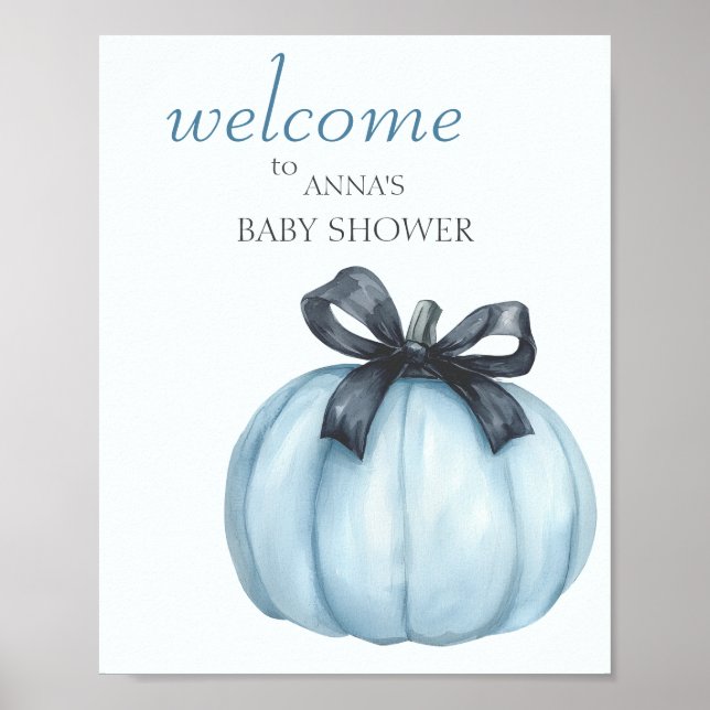 Póster Bienvenida Baby Shower de la Calabaza Azul (Frente)
