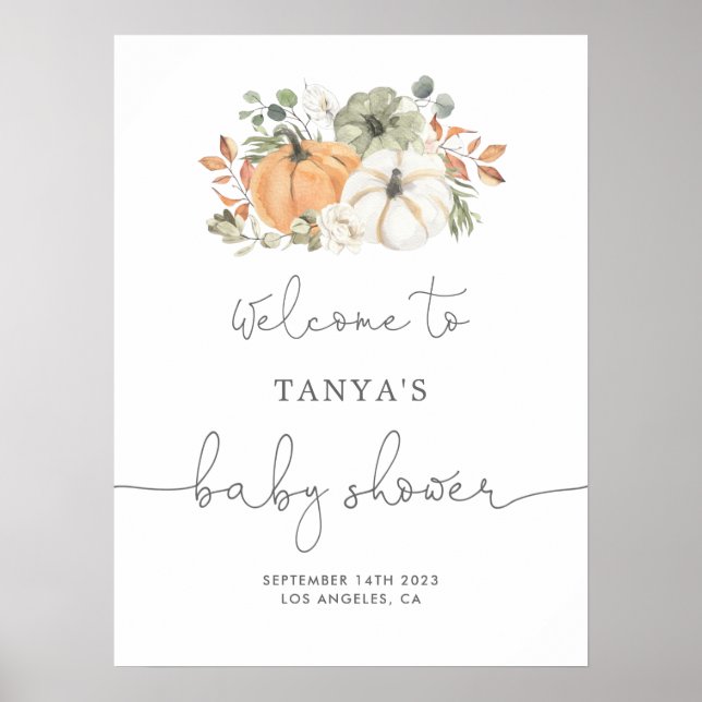 Póster Bienvenida Baby Shower de la Calabaza Caída (Frente)