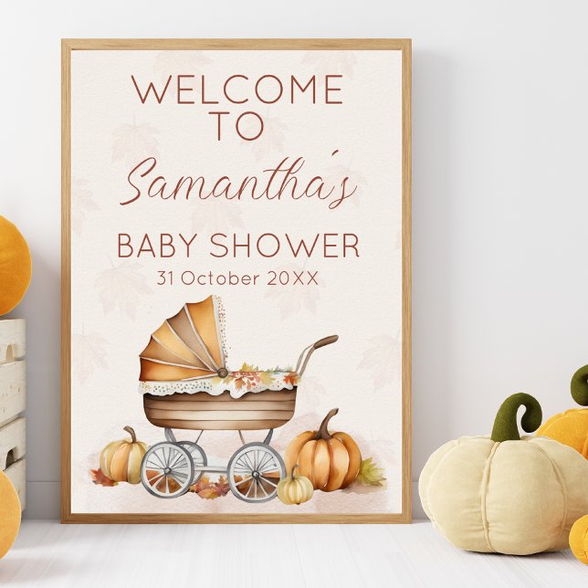 Póster Bienvenida Baby Shower de la Calabaza de Caída de  (Pumpkin Themed Baby Shower Welcome Poster)