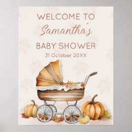 Póster Bienvenida Baby Shower de la Calabaza de Caída de 
