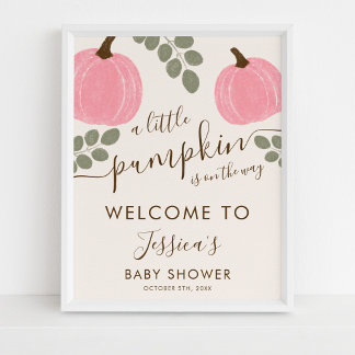Póster Bienvenida Baby Shower de la Calabaza Rosa Cuta Eu
